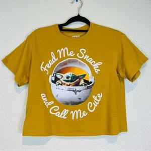Star Wars Baby Yoda Call Me Cute Mustard Shirt Size Small Crop Top Chico